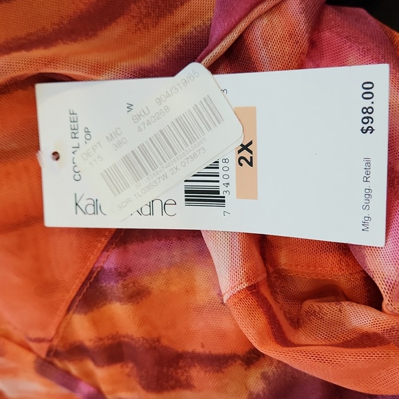 Karen Kane 3/4 Sleene Round Neck Mesh Knit Top in Coral Reef 2X Plus Size W-682 - Picture 10 of 13